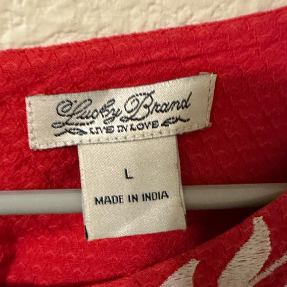 Lucky Brand Red Top with White Embroidery - Picture 3 of 5
